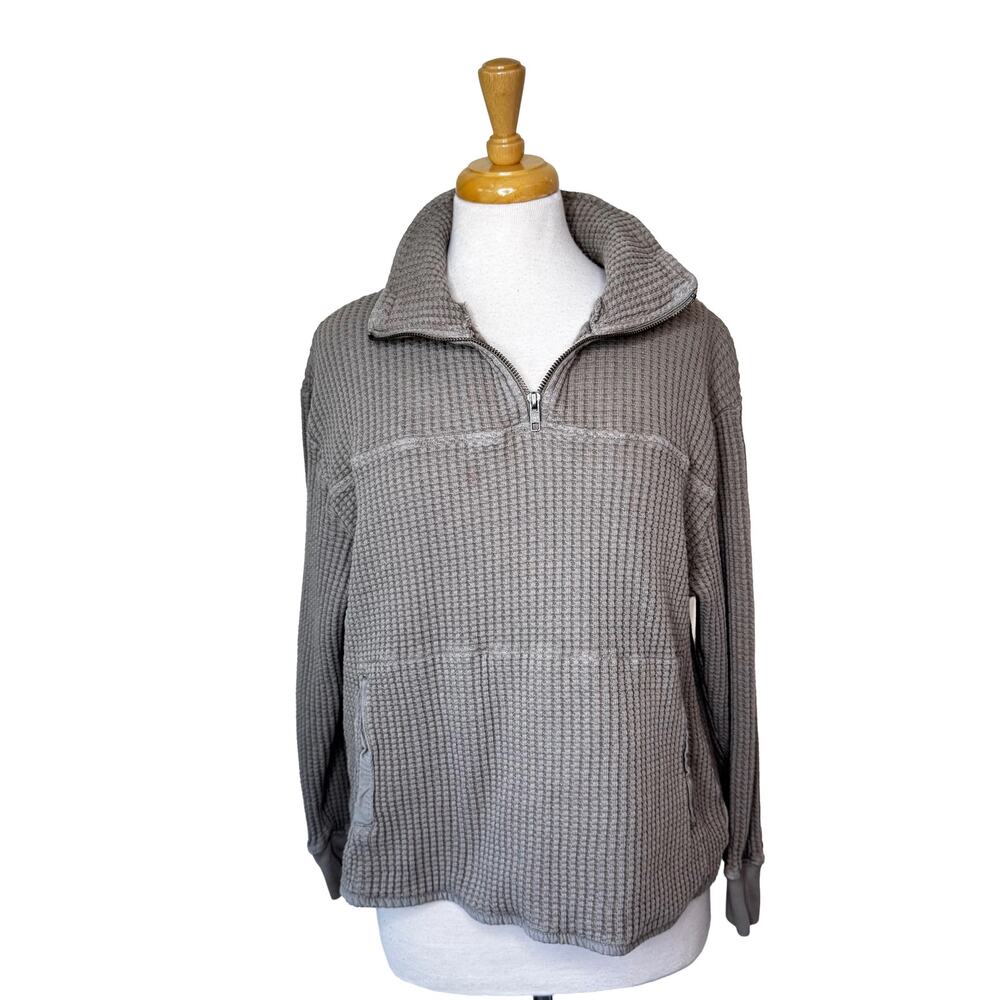 MATE THE LABEL Organic Waffle Long Sleeve Quarter Zip Brick Gray Size Medium
